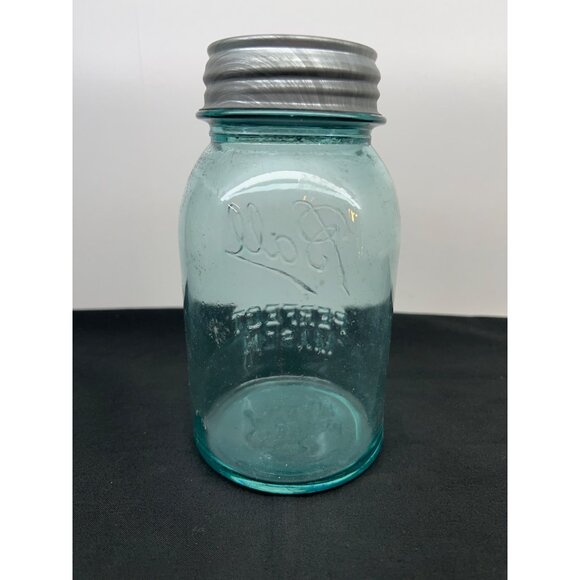 Vintage Ball Perfect Mason Jar Aqua Blue Glass With Zinc Lid - Picture 3 of 7
